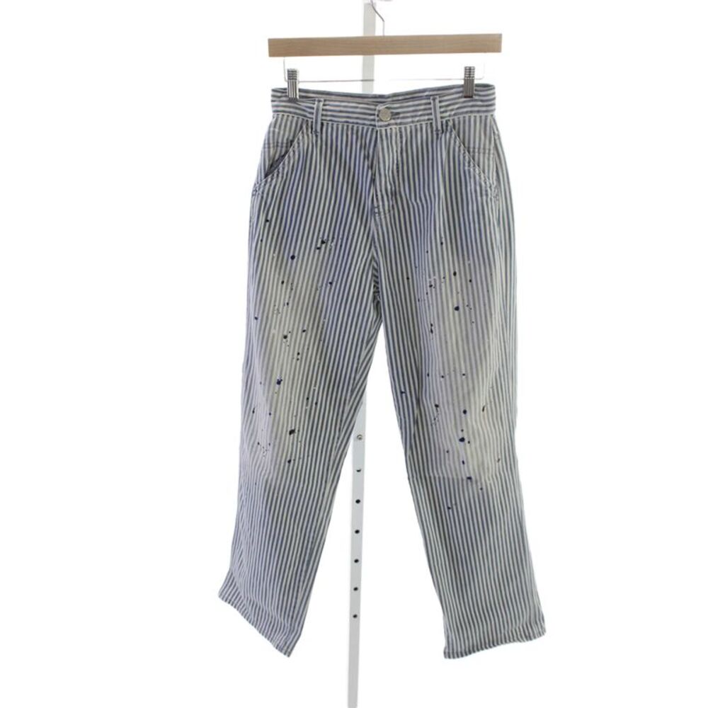 Leon & Harper Womens Blue Striped Cotton Elastane Button Pants Size 34